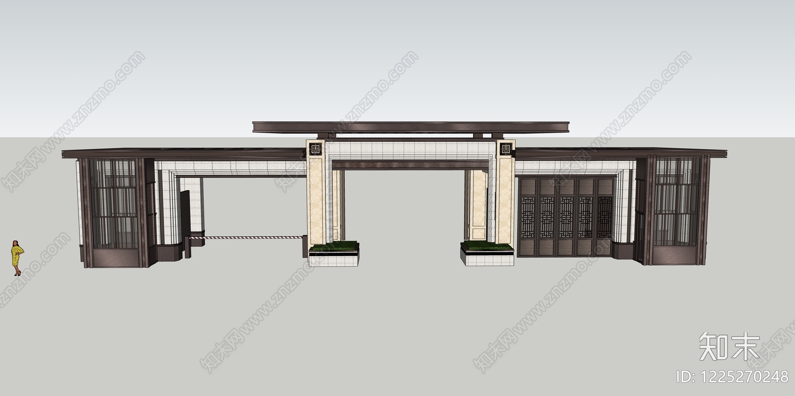 新中式入口大门SU模型下载【ID:1225270248】