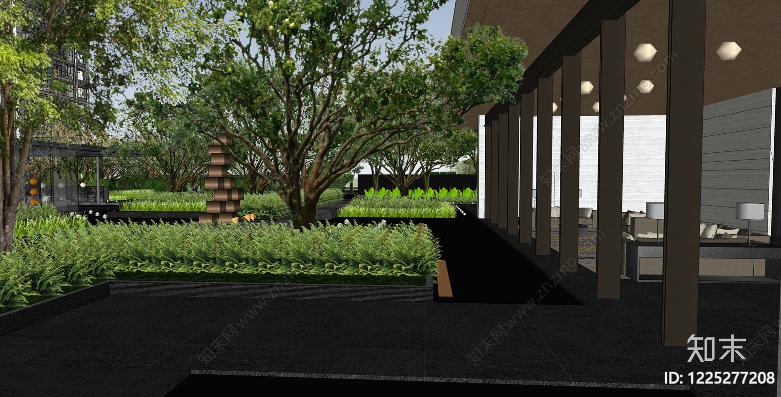 现代小区景观SU模型下载【ID:1225277208】