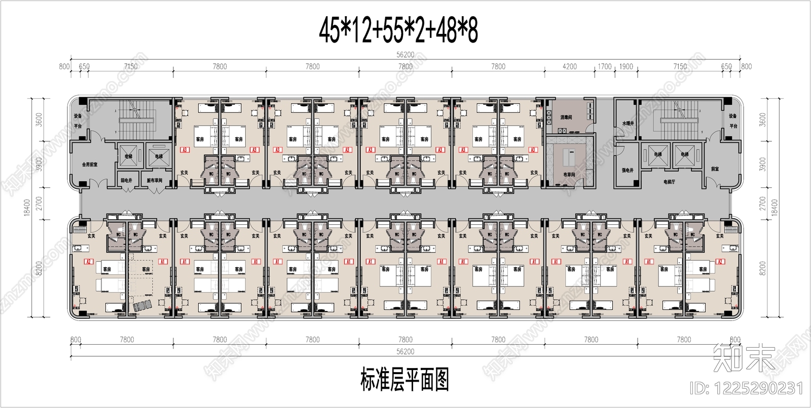 酒店建筑cad施工图下载【ID:1225290231】