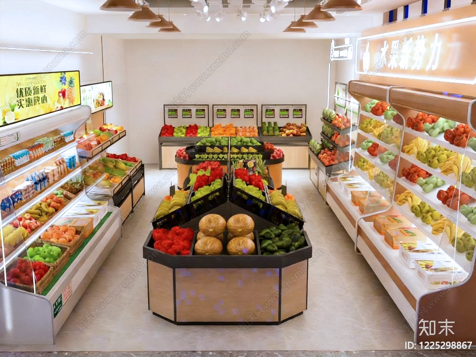 现代水果店3D模型渲染效果图