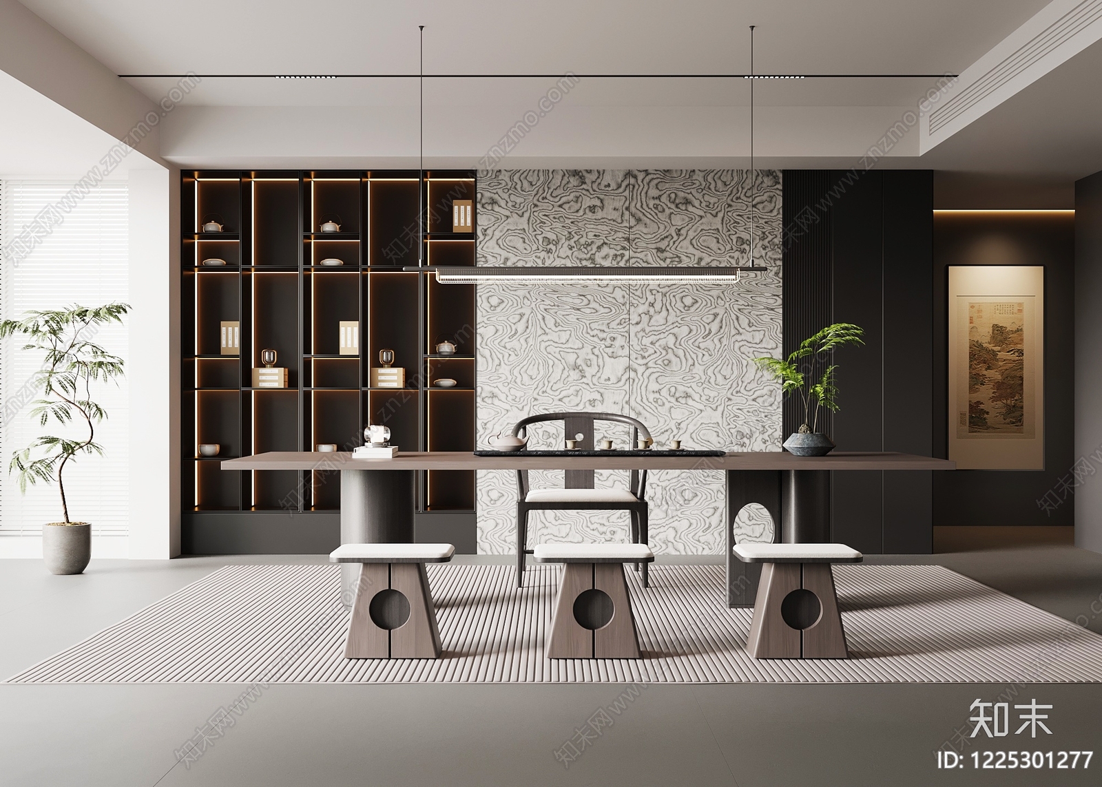 新中式茶室SU模型下载【ID:1225301277】
