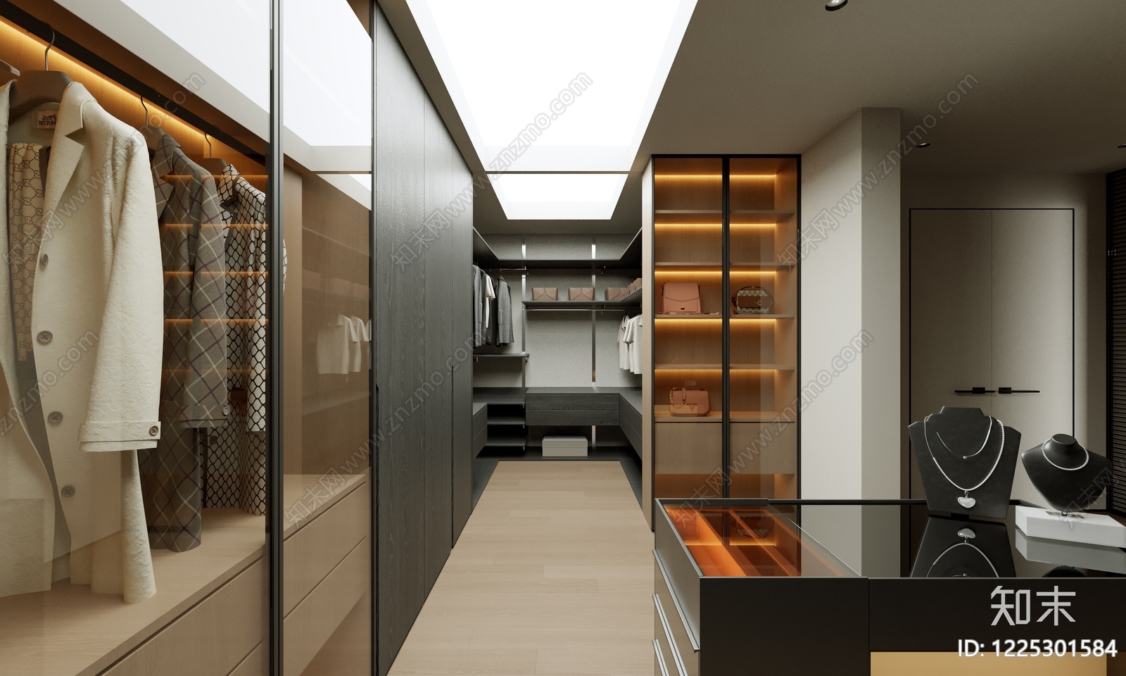 轻奢衣帽间3D模型下载【ID:1225301584】