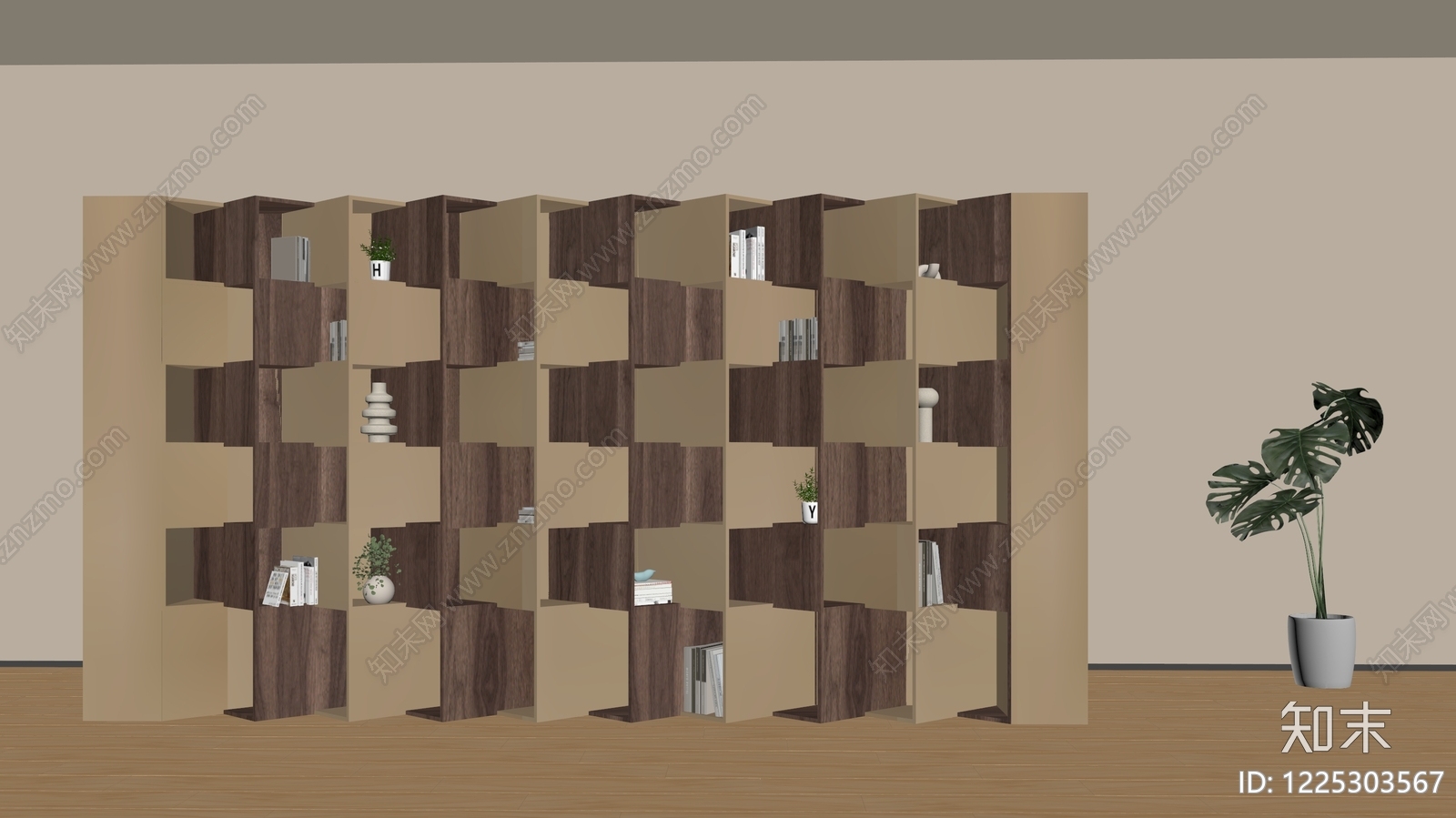 现代简约书柜3D模型下载【ID:1225303567】