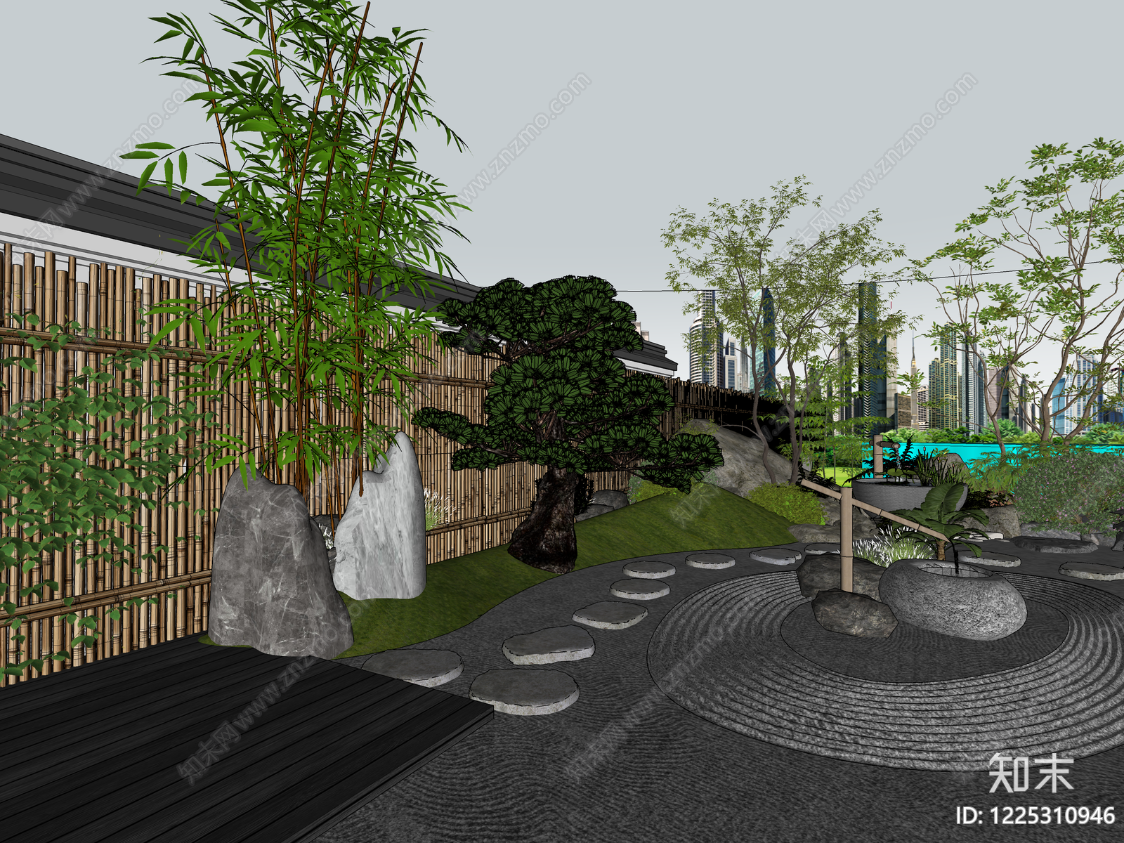 日式别墅庭院SU模型下载【ID:1225310946】