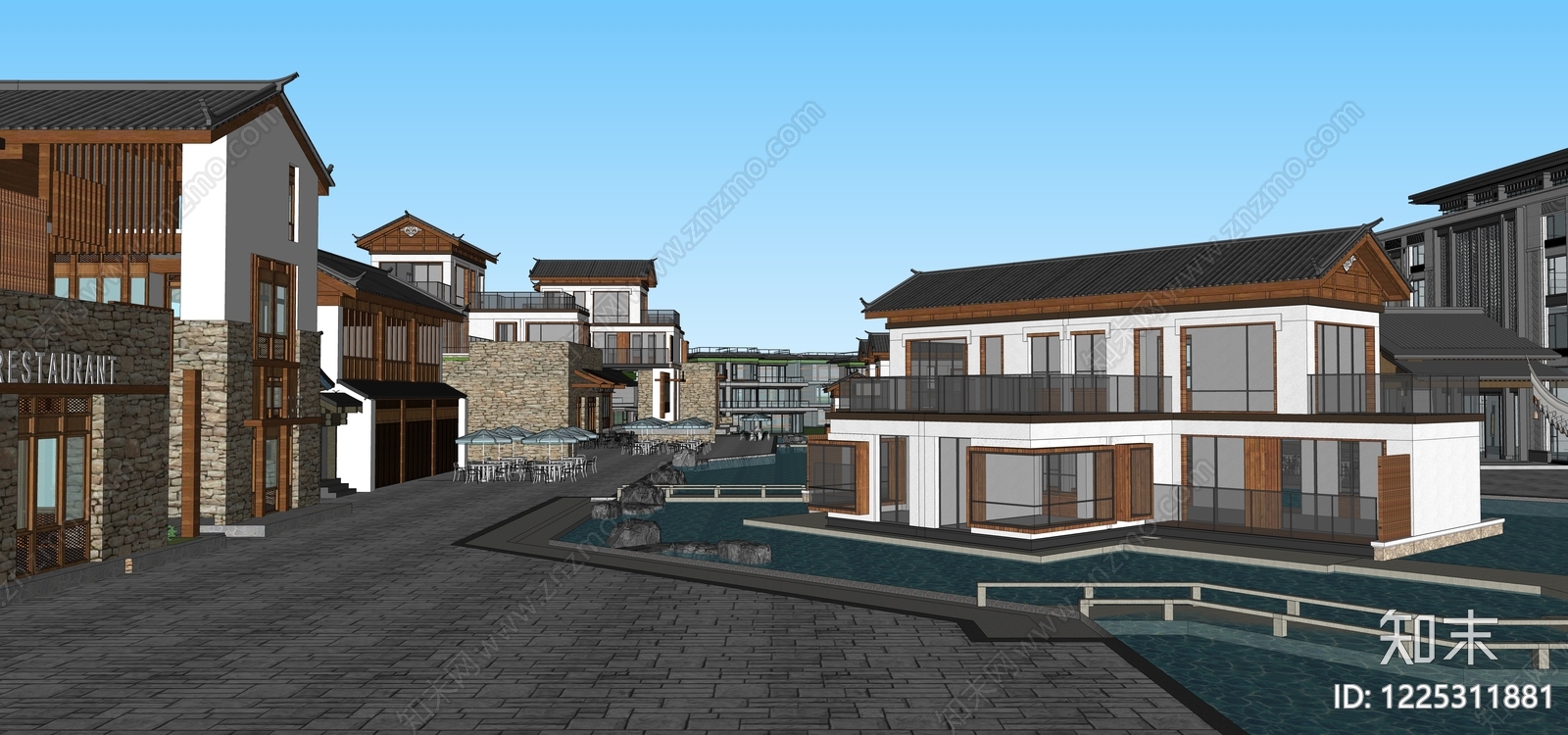 新中式商业街SU模型下载【ID:1225311881】