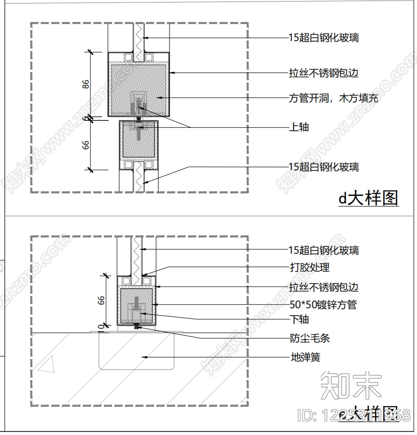 玻璃门节点cad施工图下载【ID:1225311968】
