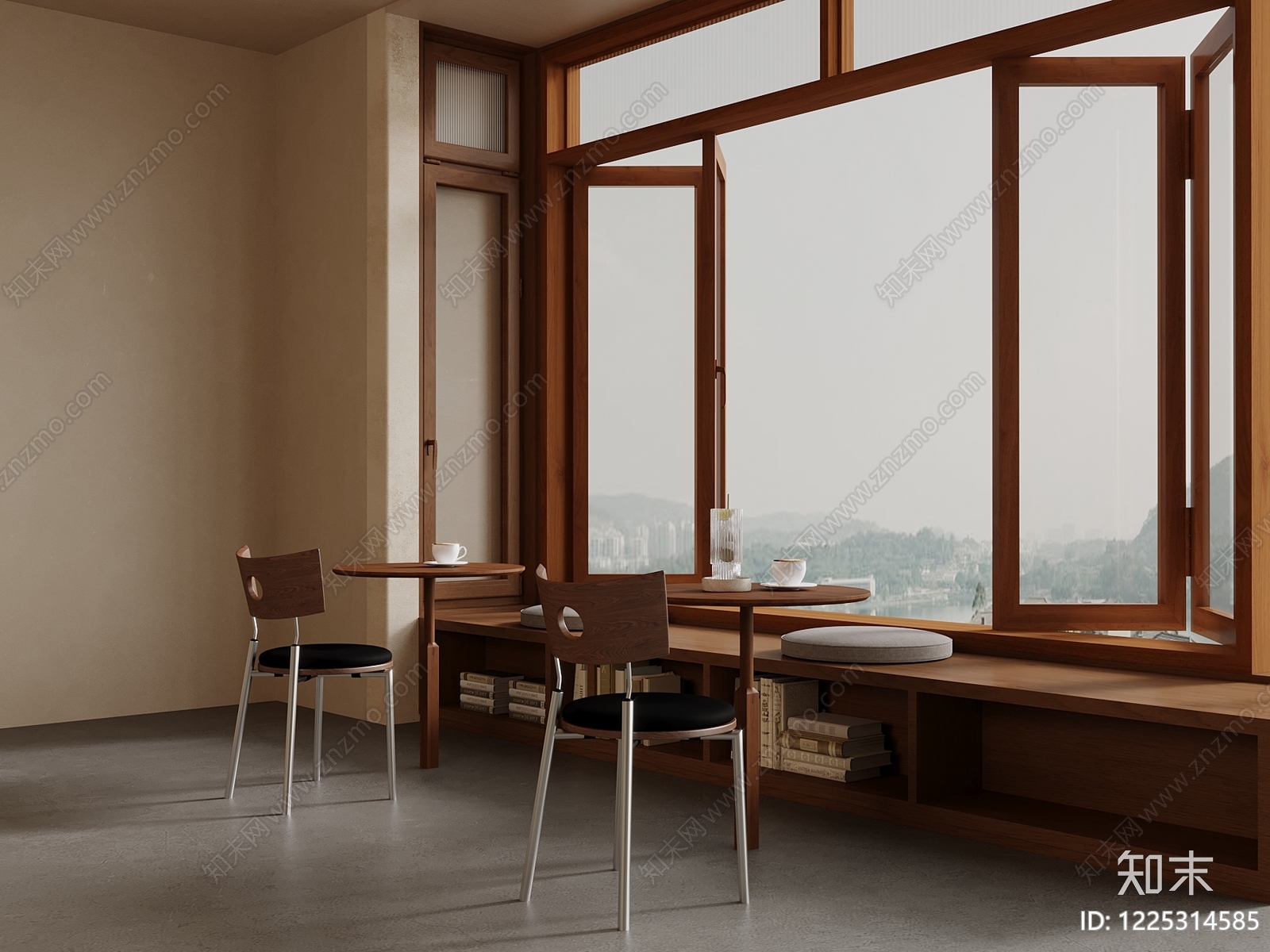 日式卡座沙发3D模型渲染效果图