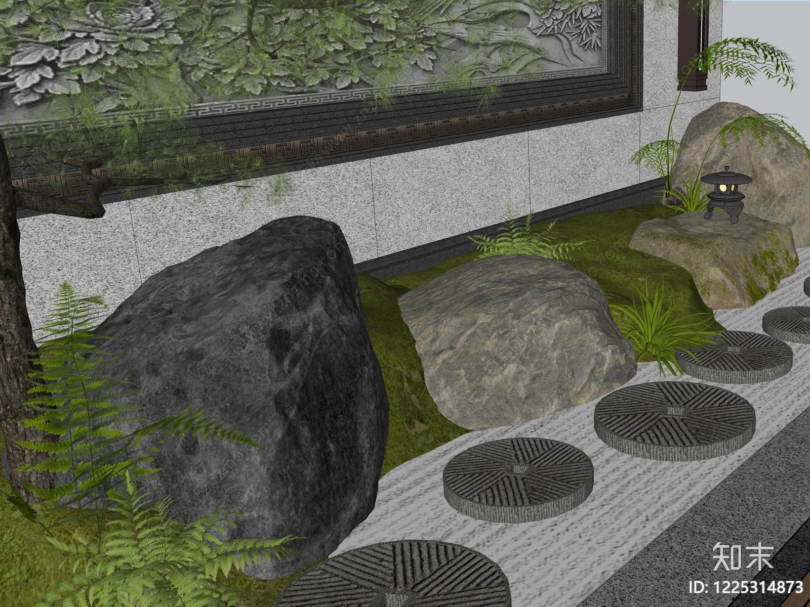 新中式景墙SU模型下载【ID:1225314873】