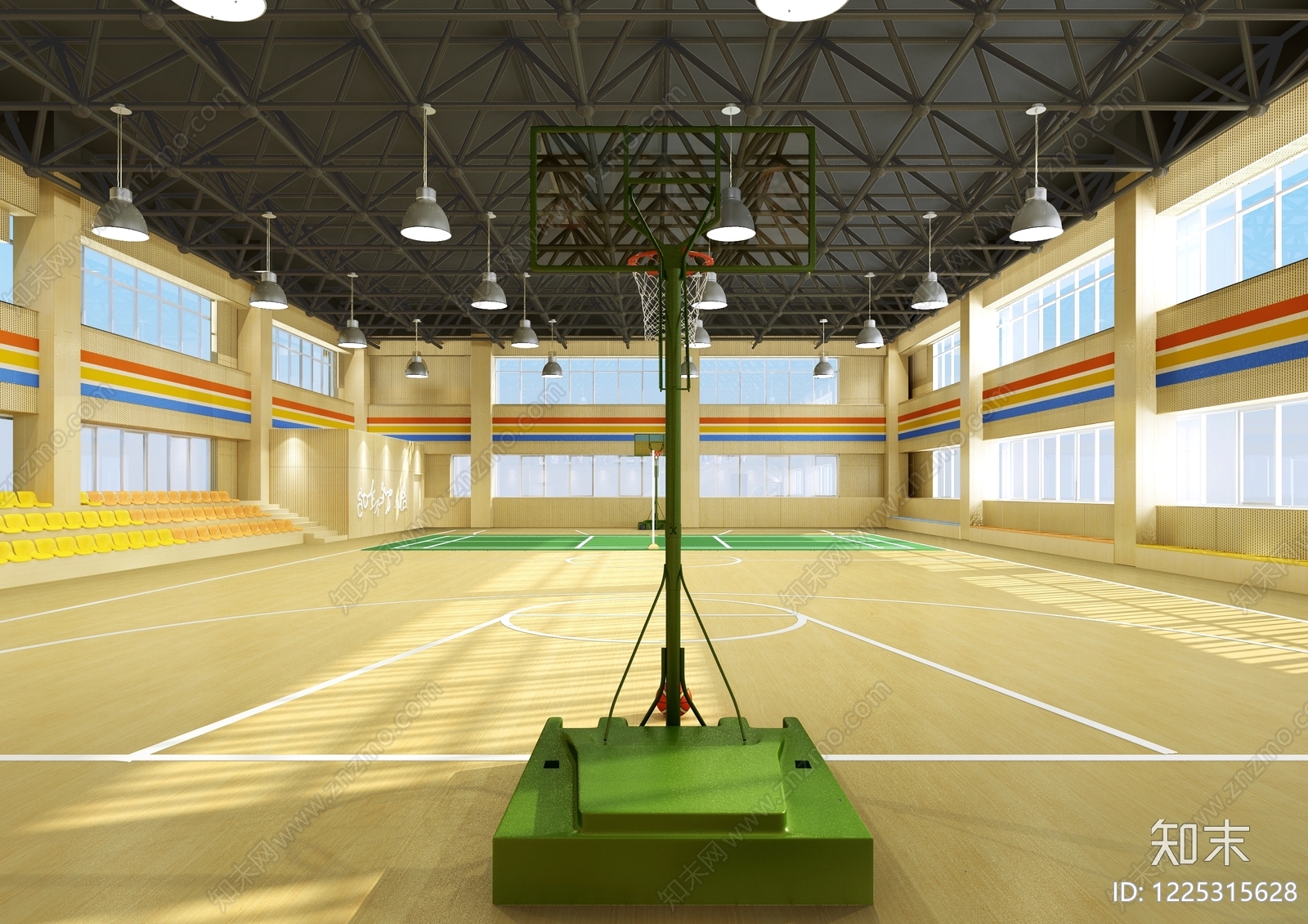 现代篮球场3D模型渲染效果图
