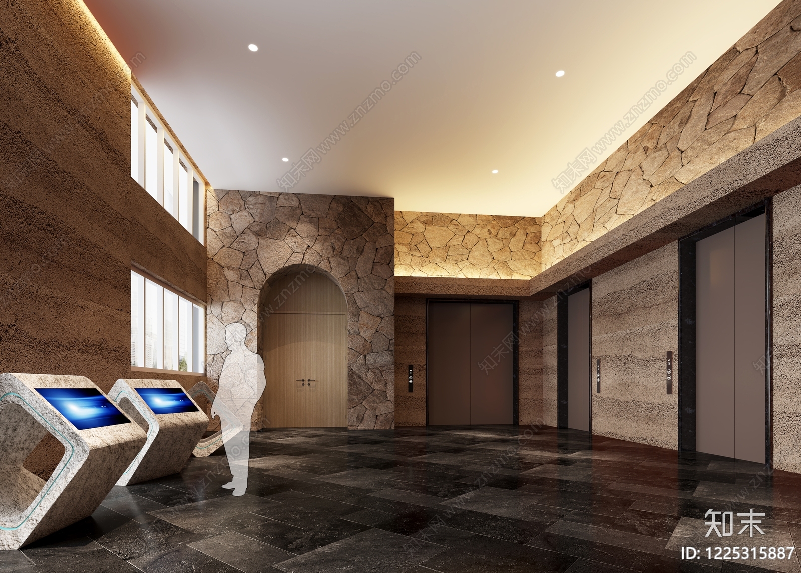 侘寂酒店大堂3D模型下载【ID:1225315887】