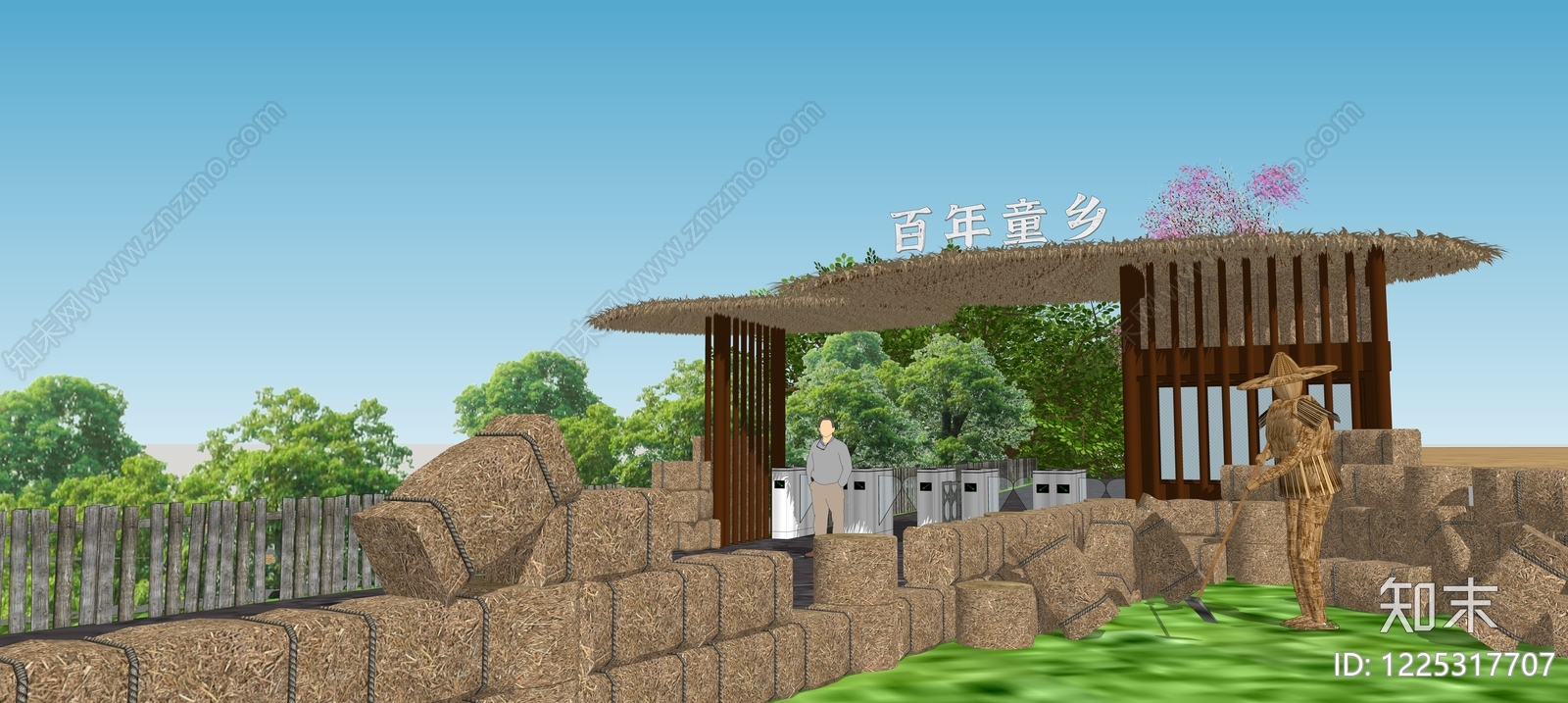 中式入口大门SU模型下载【ID:1225317707】