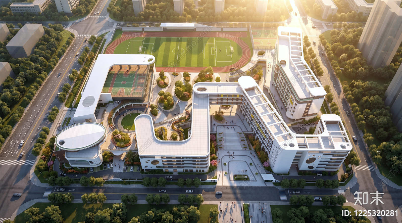 现代主义学校建筑SU模型下载【ID:1225320281】
