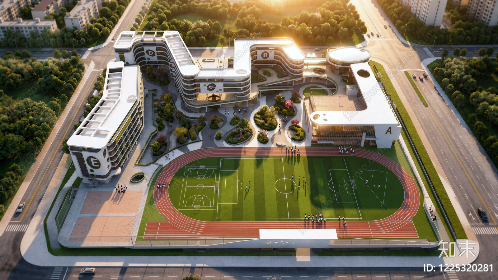 现代主义学校建筑SU模型下载【ID:1225320281】