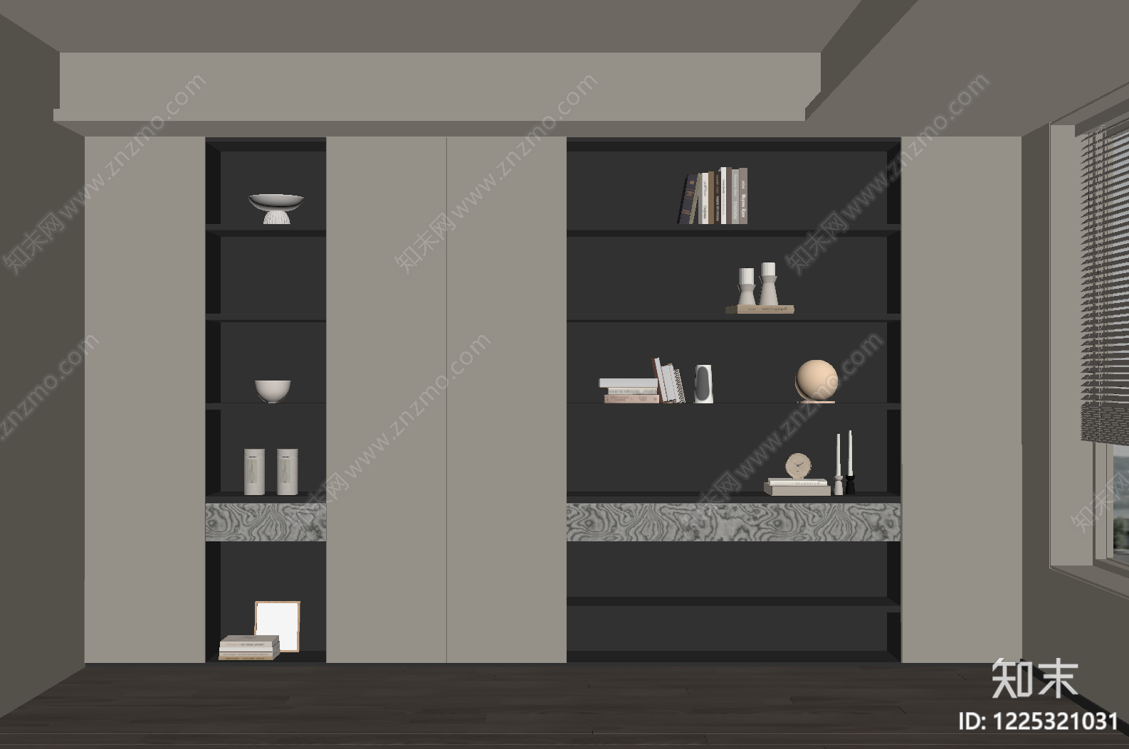 现代简约书柜SU模型下载【ID:1225321031】
