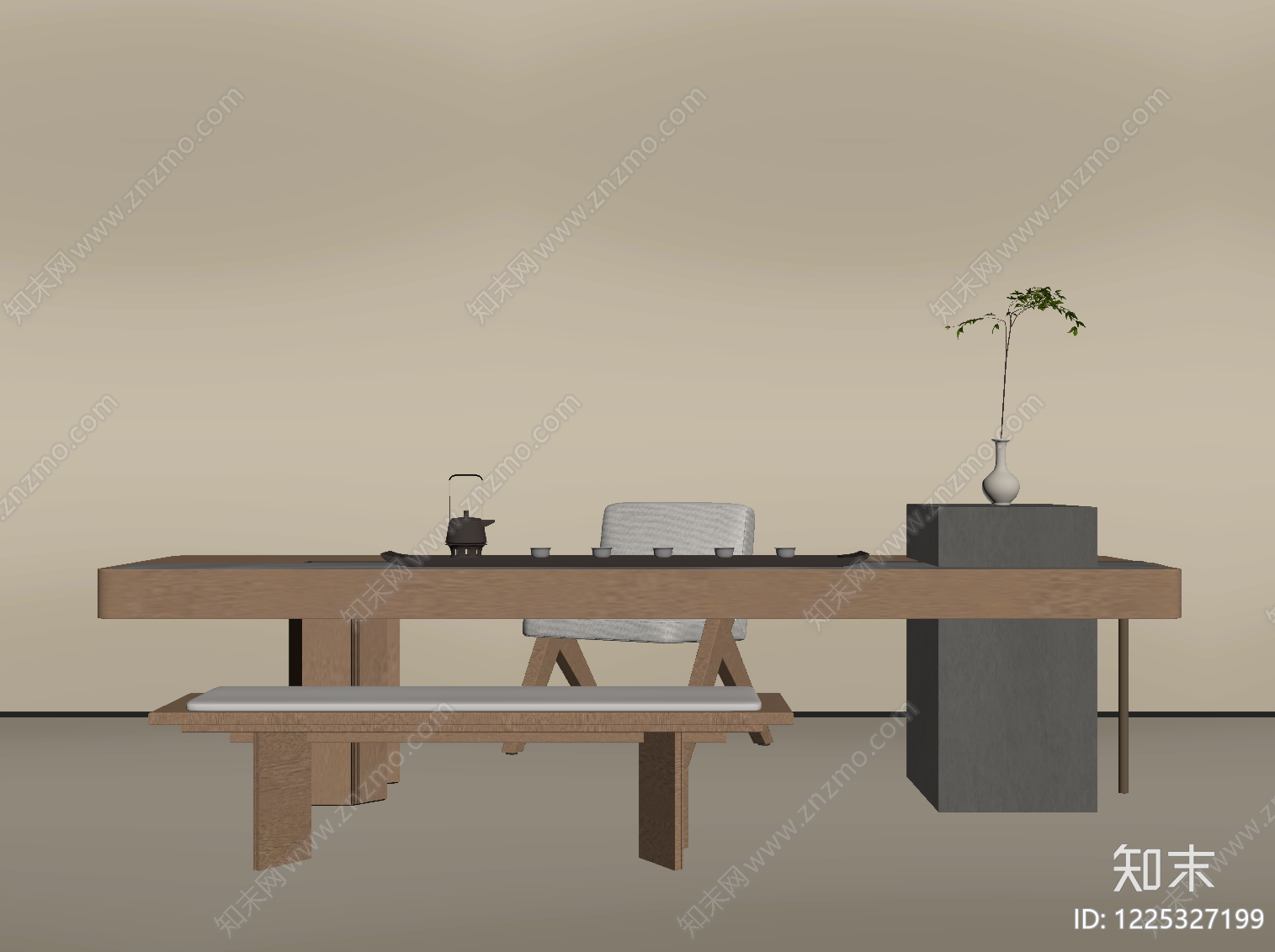 极简茶桌椅SU模型下载【ID:1225327199】