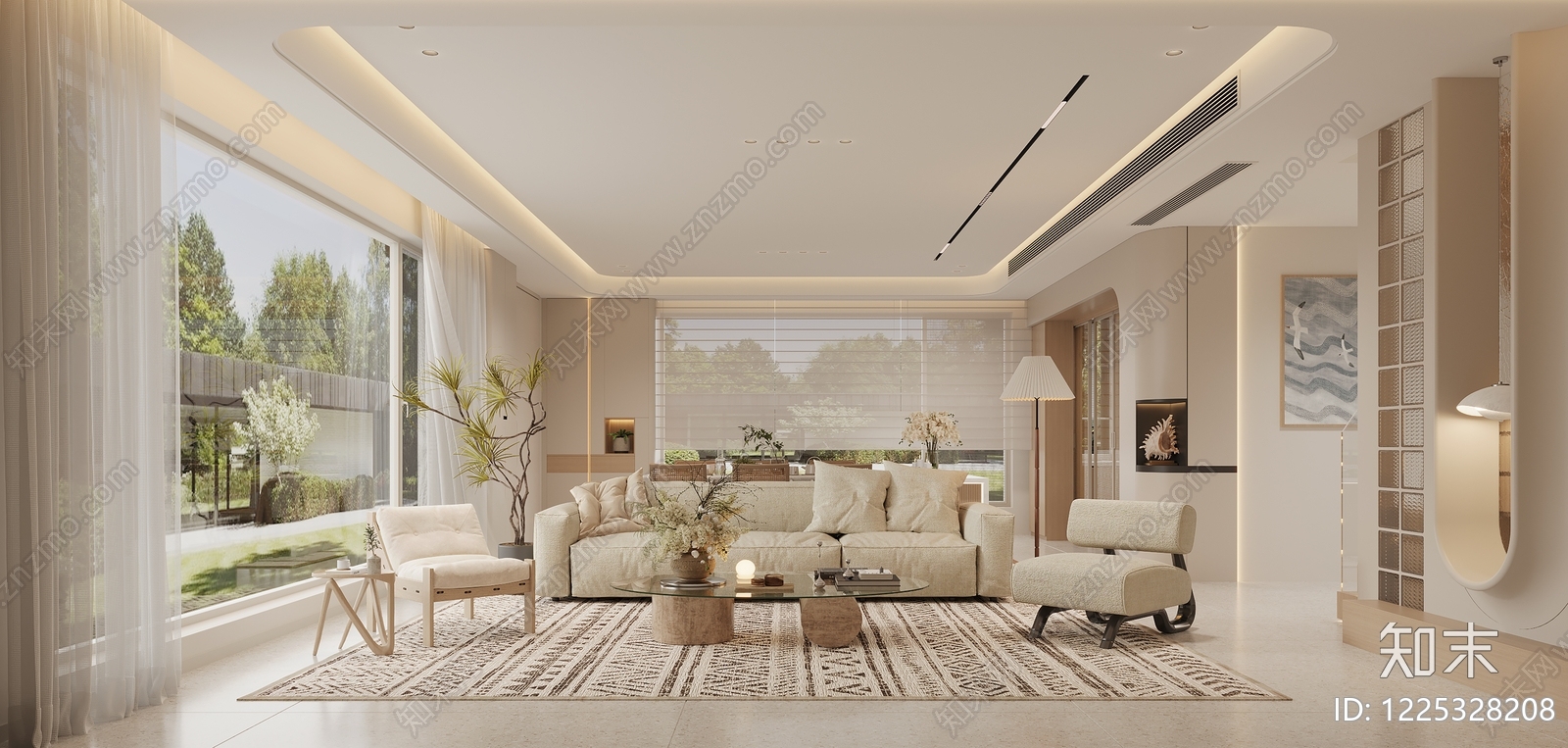 奶油风家居客厅3D模型下载【ID:1225328208】