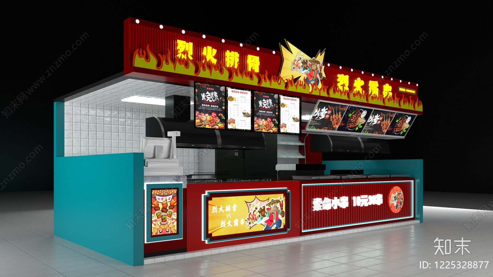 现代烧烤烤肉店SU模型下载【ID:1225328877】