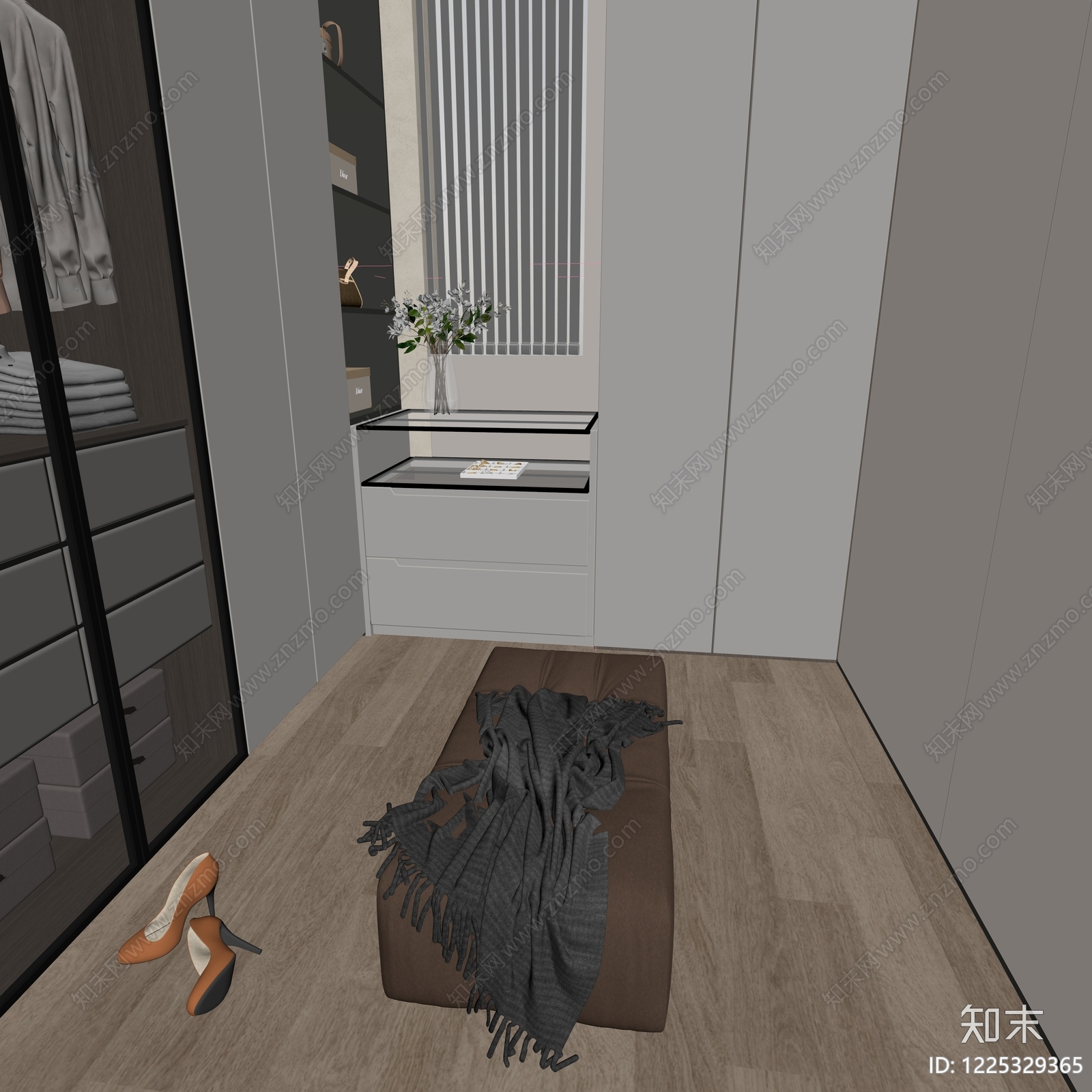 现代简约衣帽间3D模型下载【ID:1225329365】