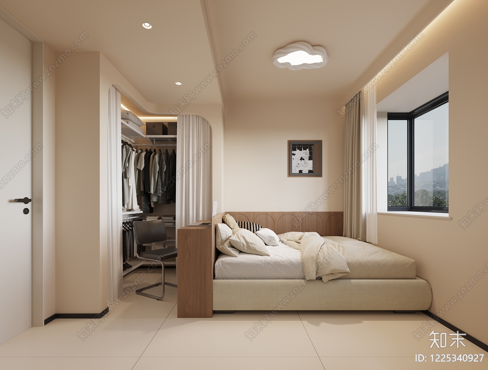 奶油风家居卧室3D模型下载【ID:1225340927】