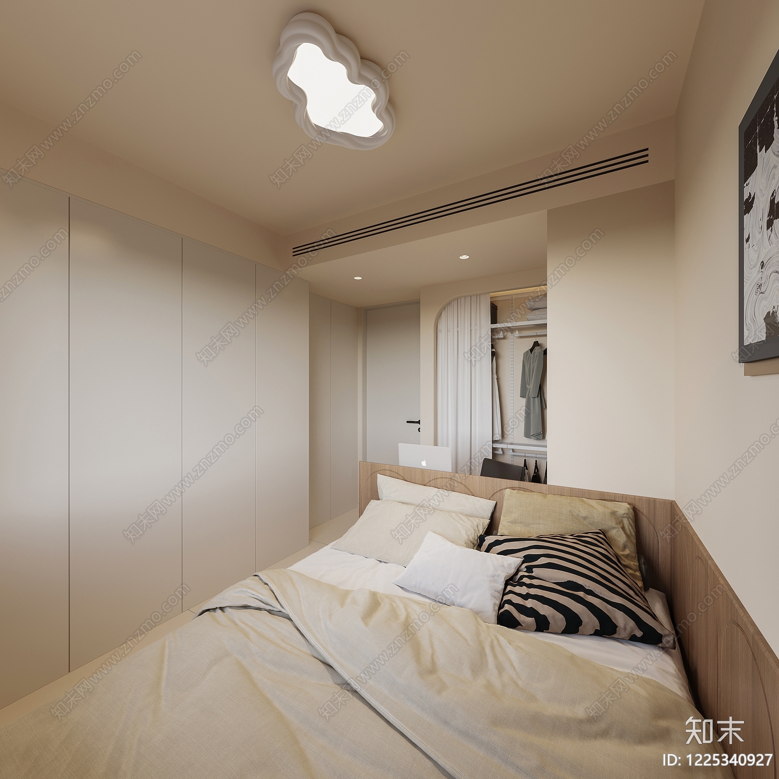 奶油风家居卧室3D模型下载【ID:1225340927】