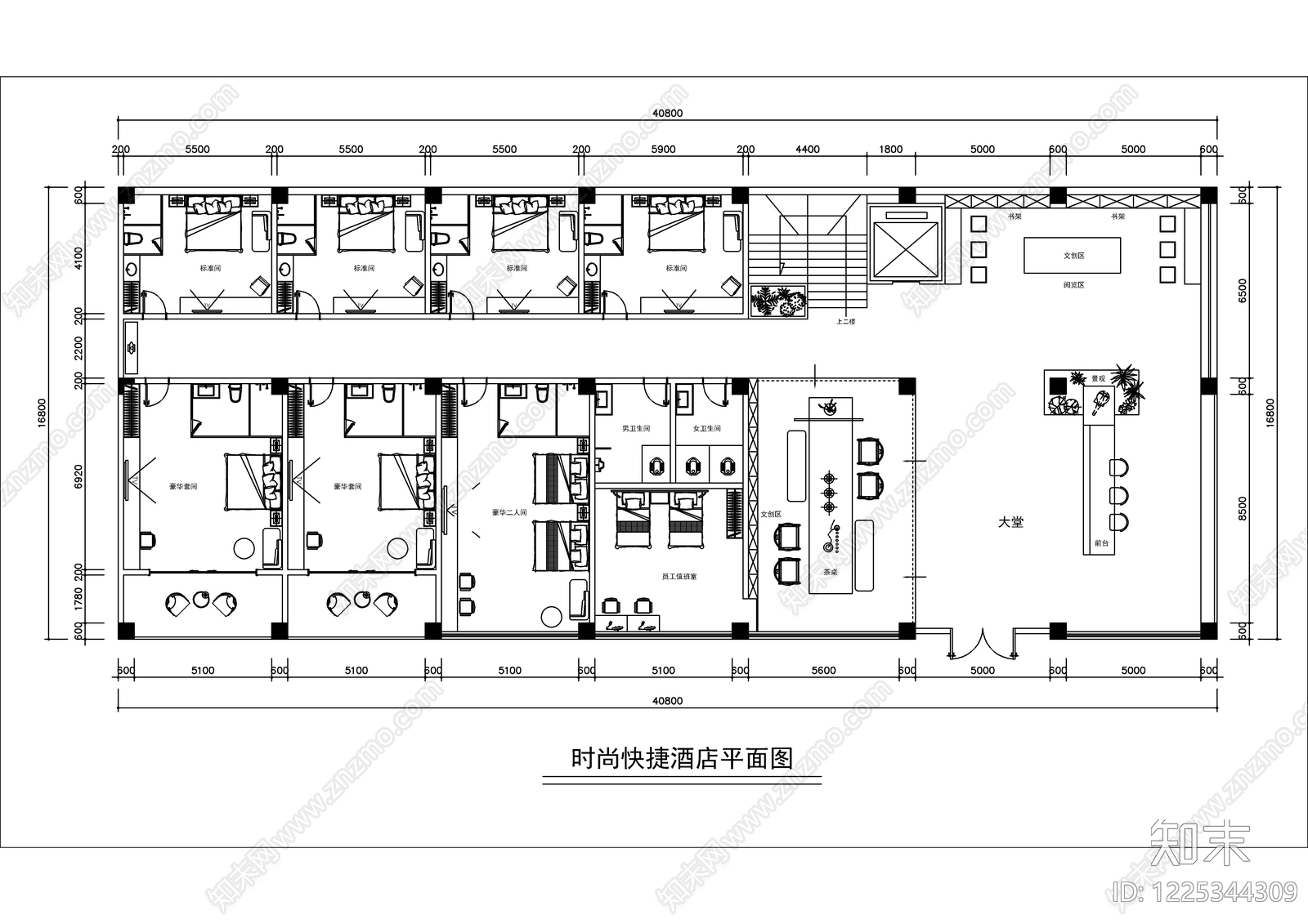 酒店客房cad施工图下载【ID:1225344309】