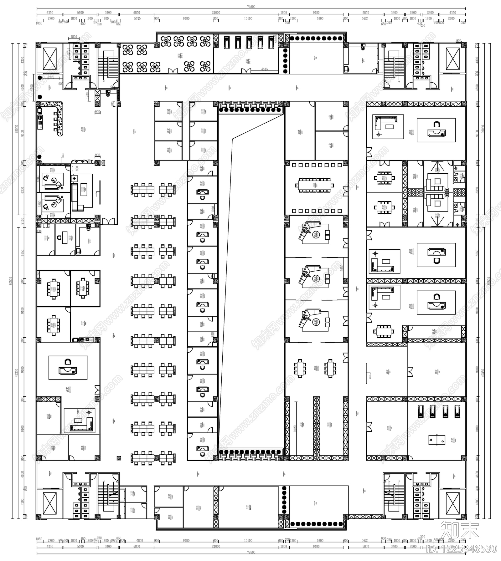 现代整体办公空间CAD图纸