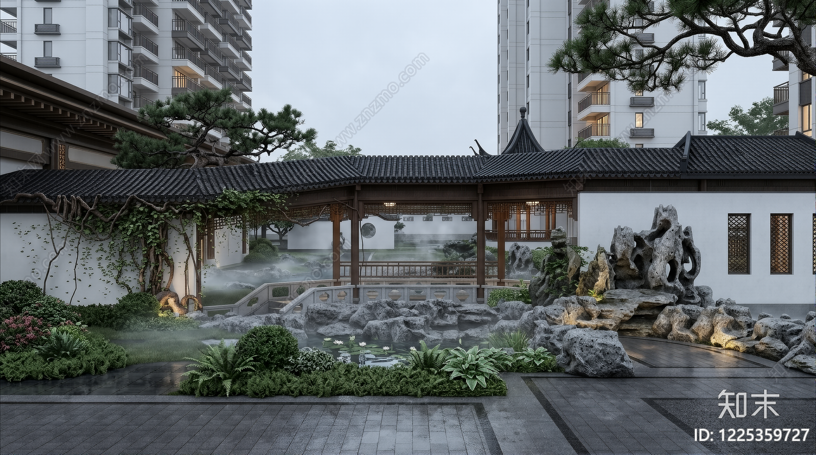 新中式景观小区景观SU模型下载【ID:1225359727】