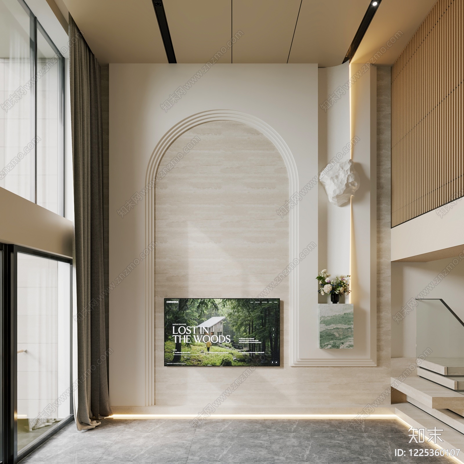 奶油风电视背景墙3D模型下载【ID:1225360107】
