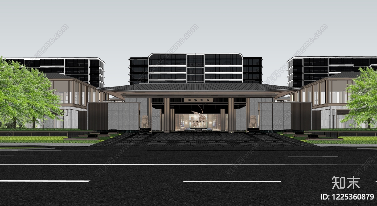 新中式小区建筑SU模型下载【ID:1225360879】