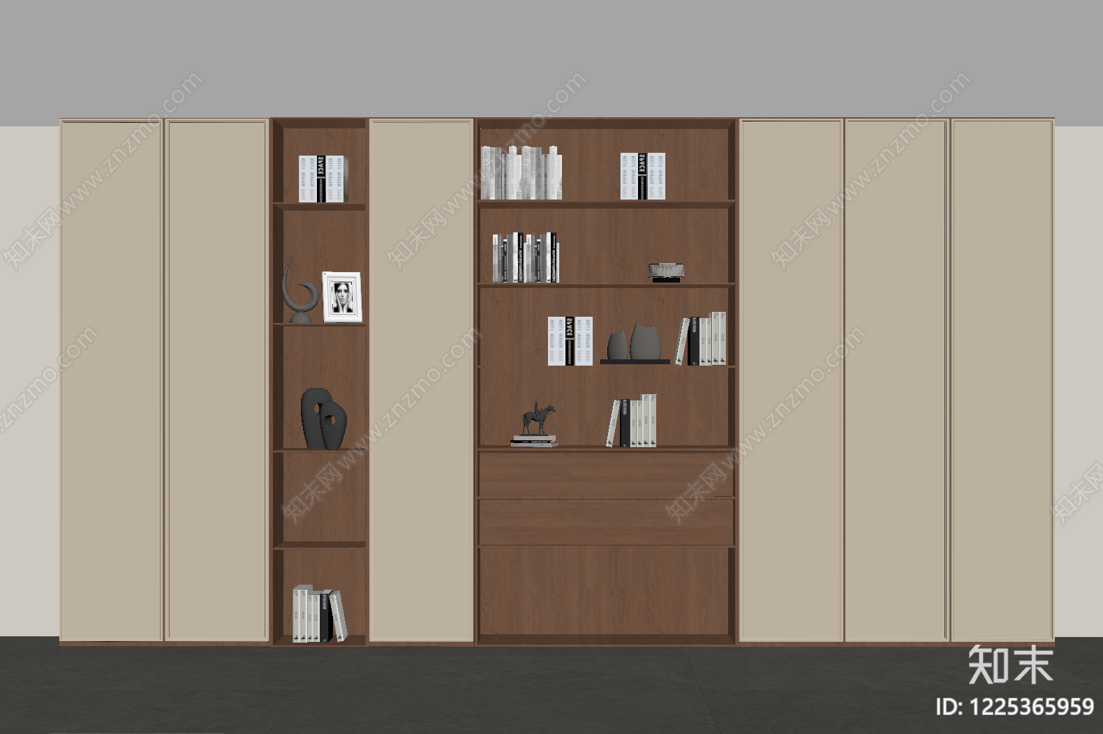 现代简约书柜SU模型下载【ID:1225365959】