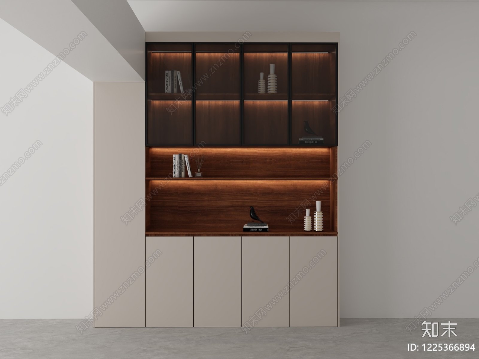 现代简约书柜3D模型下载【ID:1225366894】
