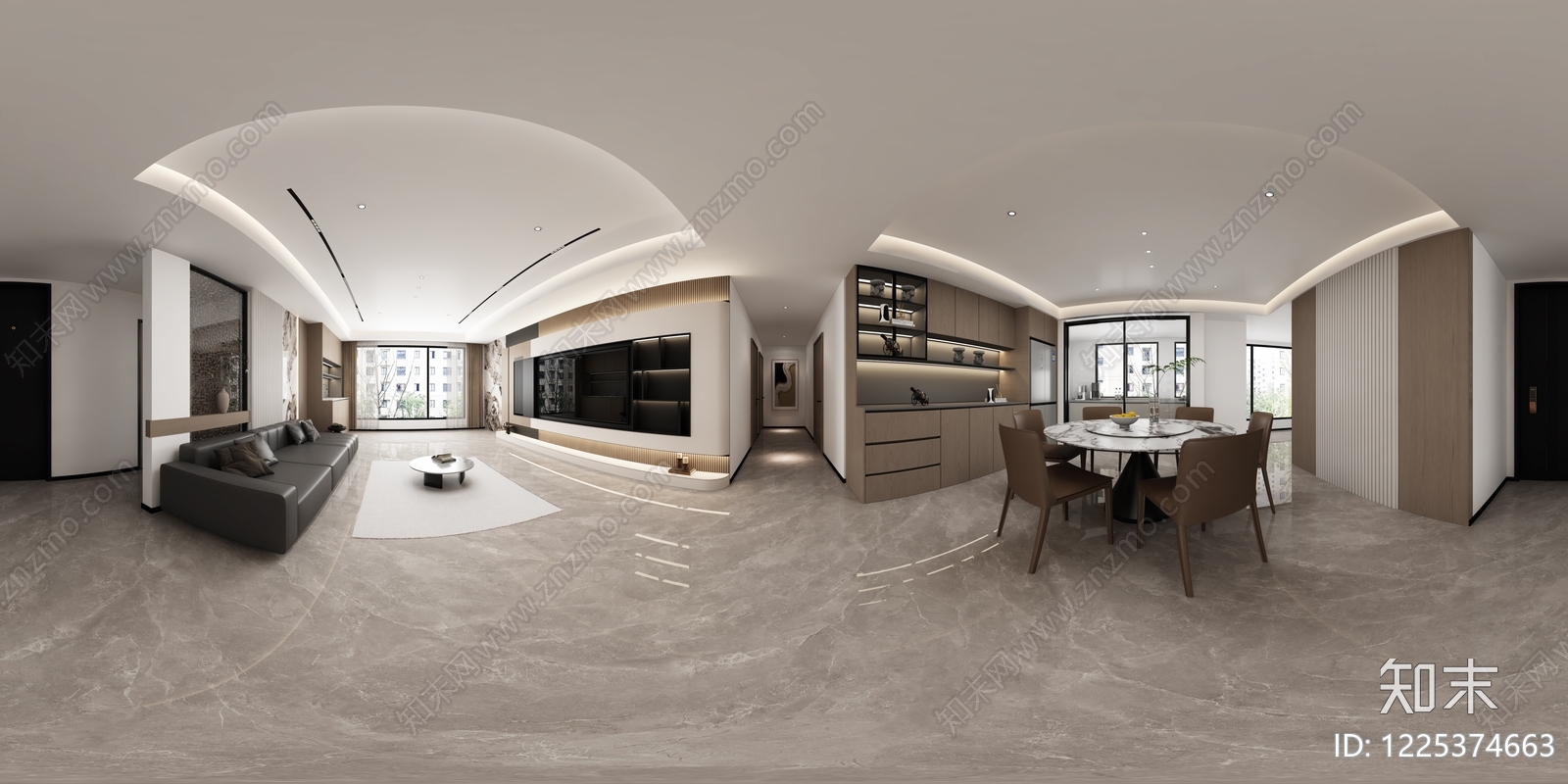 现代简约大平层客餐厅3D模型下载【ID:1225374663】