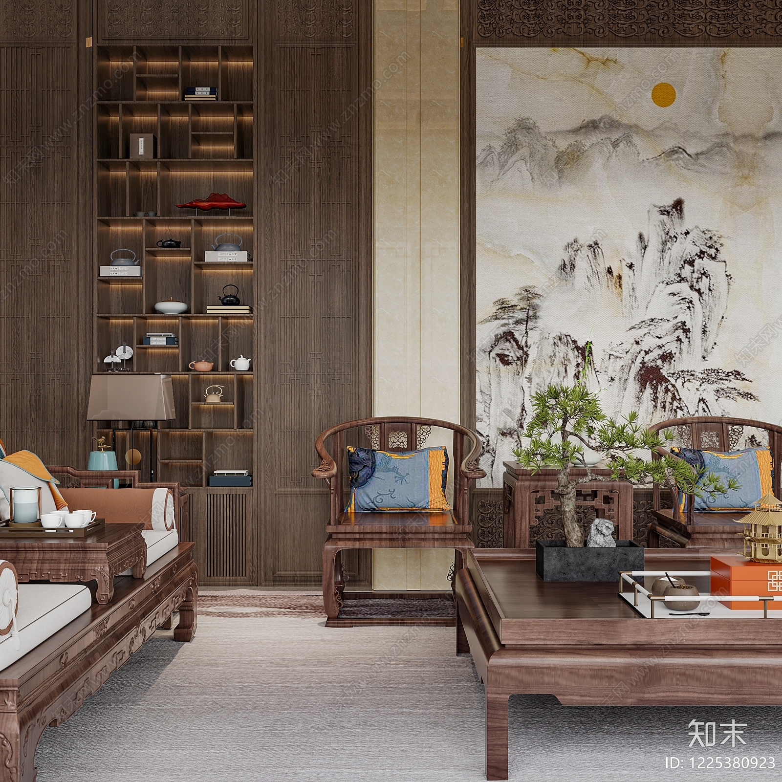 新中式接待室3D模型下载【ID:1225380923】