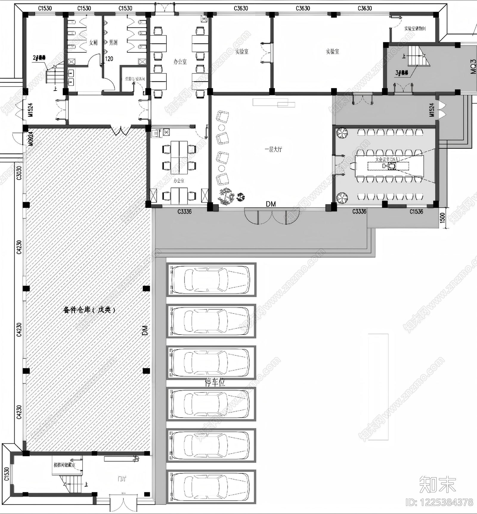 整体办公空间cad施工图下载【ID:1225384378】