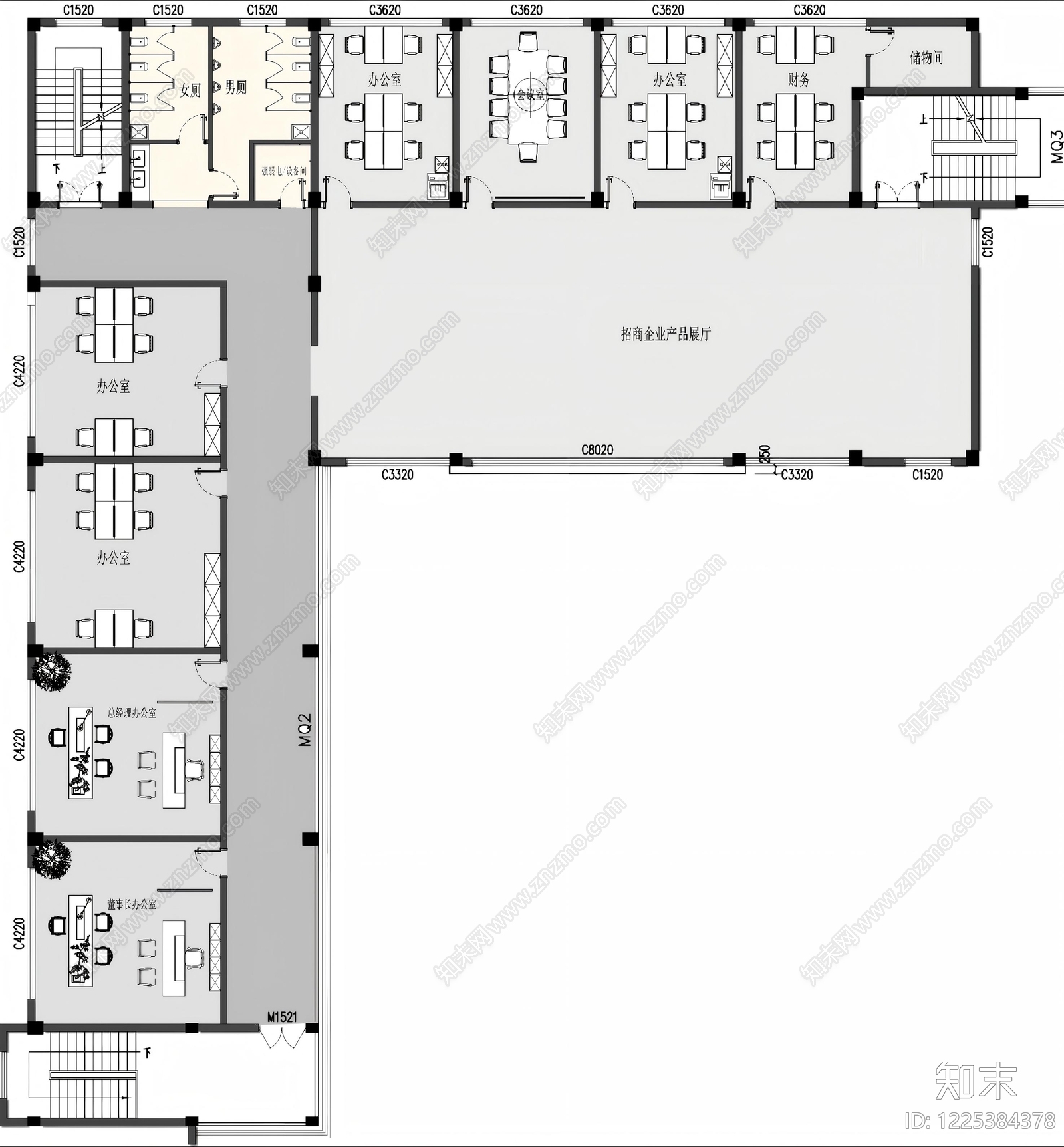 整体办公空间cad施工图下载【ID:1225384378】