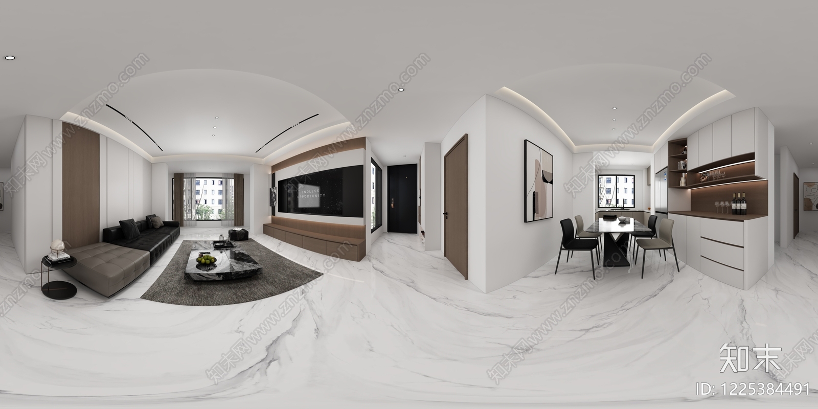 现代简约别墅客餐厅3D模型下载【ID:1225384491】