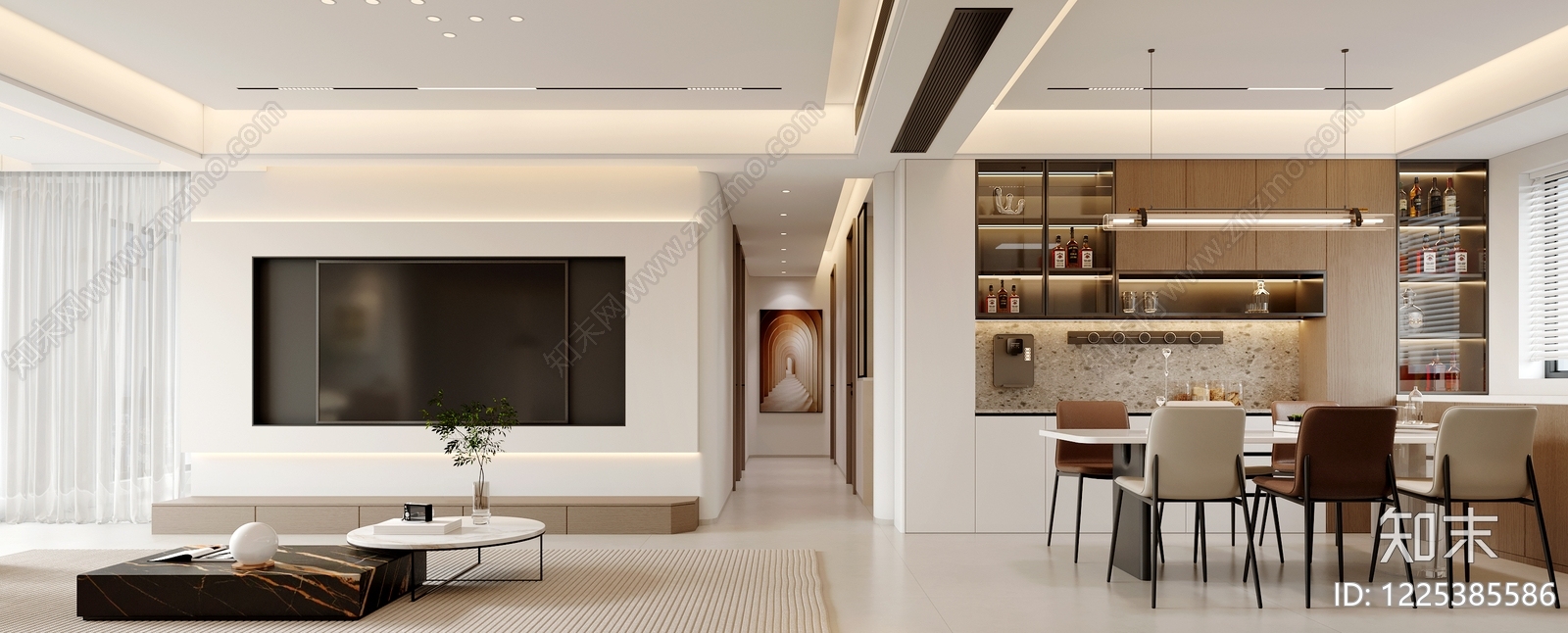 现代简约家居客厅3D模型下载【ID:1225385586】