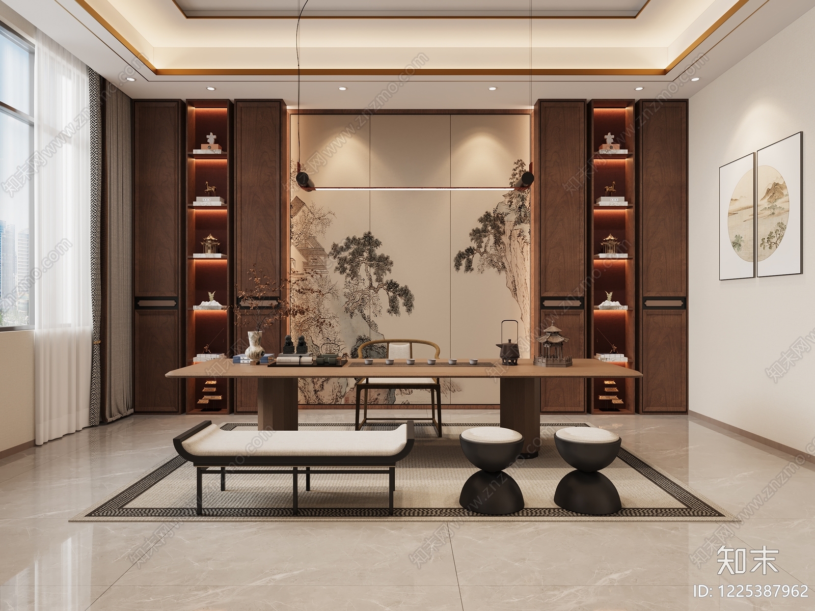 新中式酒店客房3D模型下载【ID:1225387962】