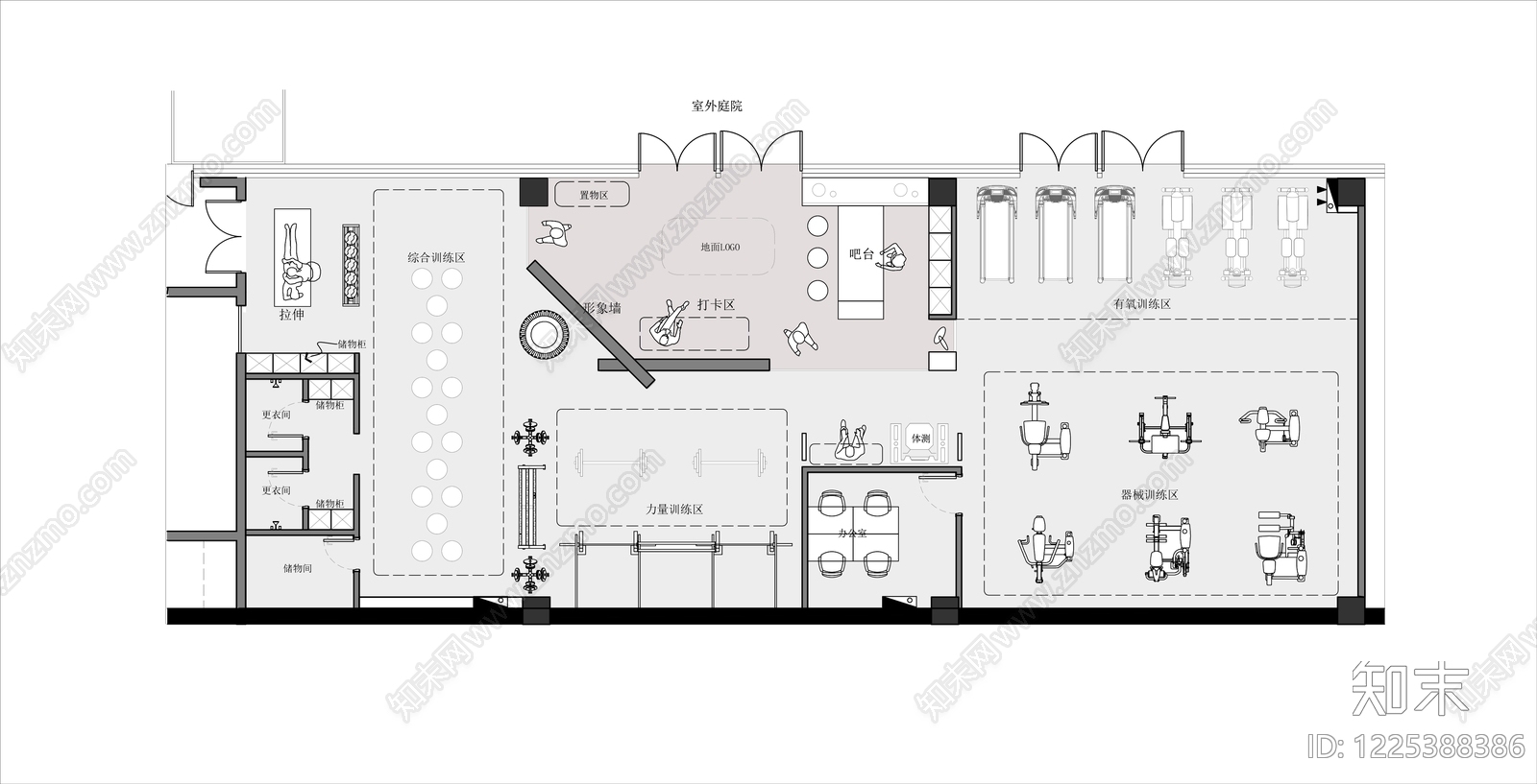 健身房cad施工图下载【ID:1225388386】