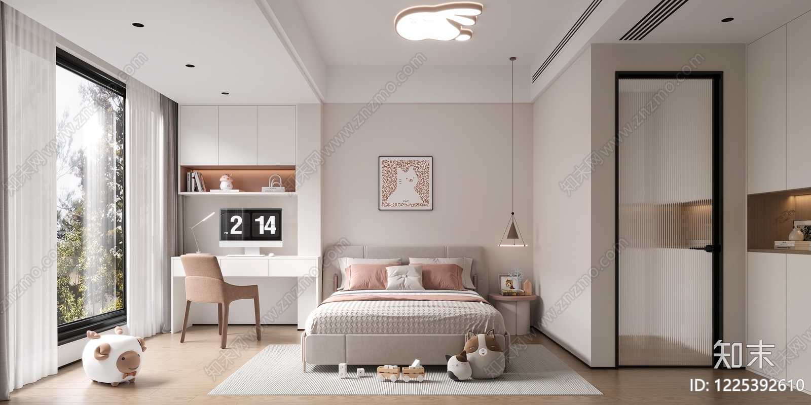奶油风通用儿童房3D模型下载【ID:1225392610】