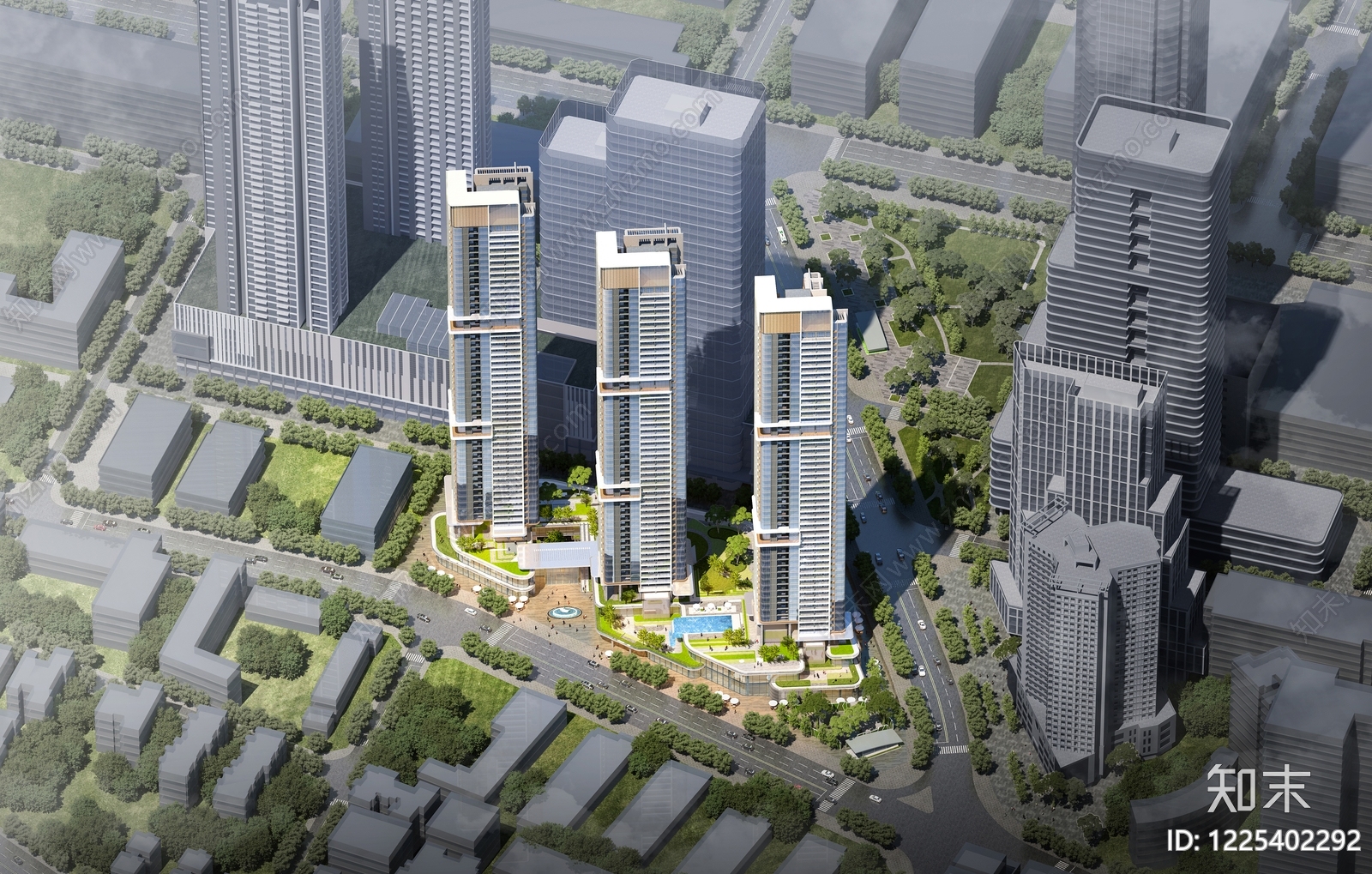 现代主义超高层住宅楼SU模型下载【ID:1225402292】