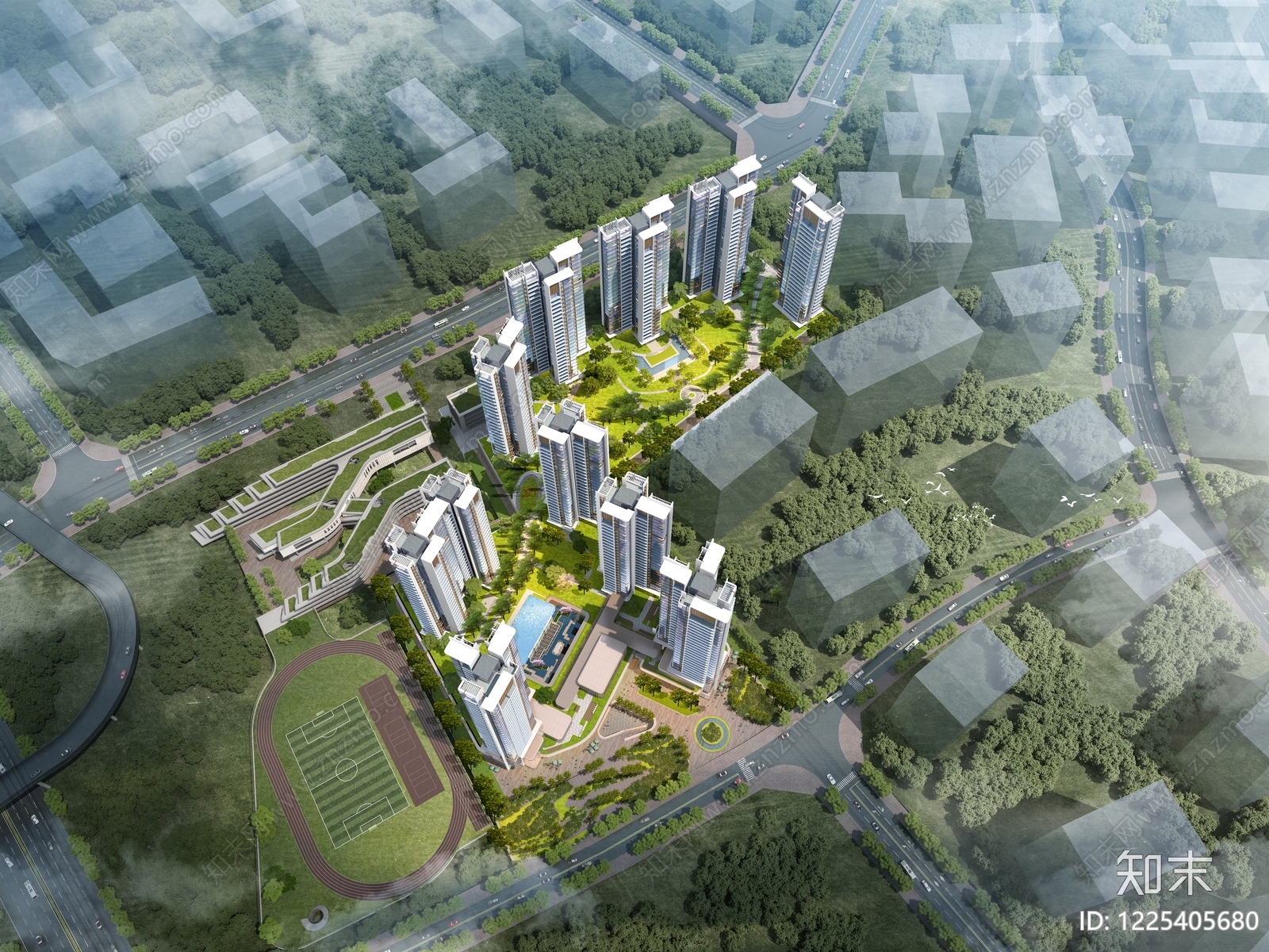 现代主义小高层住宅楼SU模型草图
