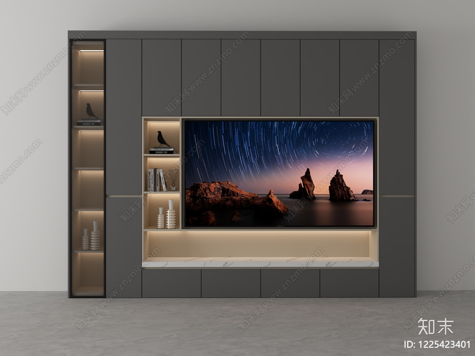 现代简约电视背景墙3D模型渲染效果图