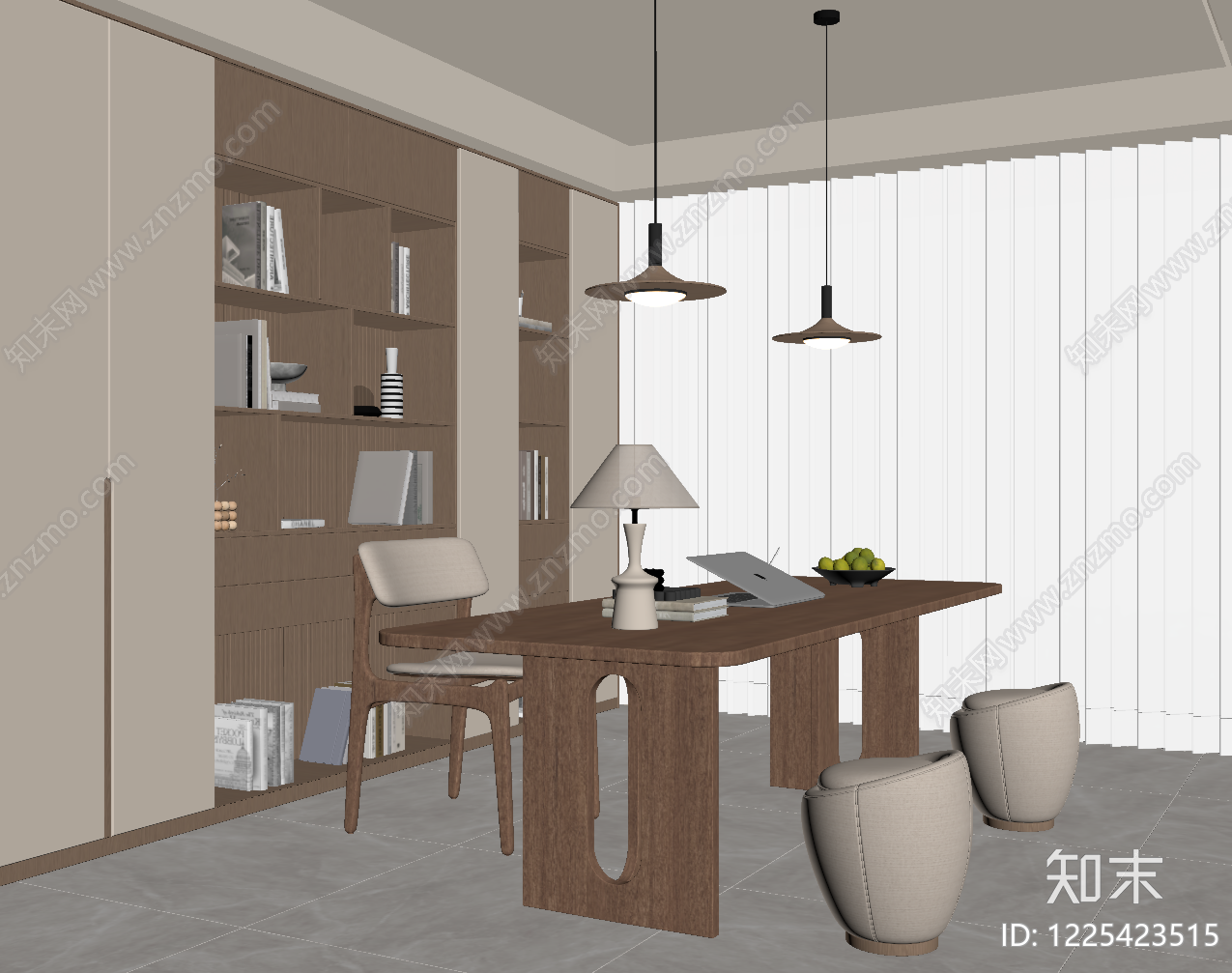 原木风书房SU模型下载【ID:1225423515】