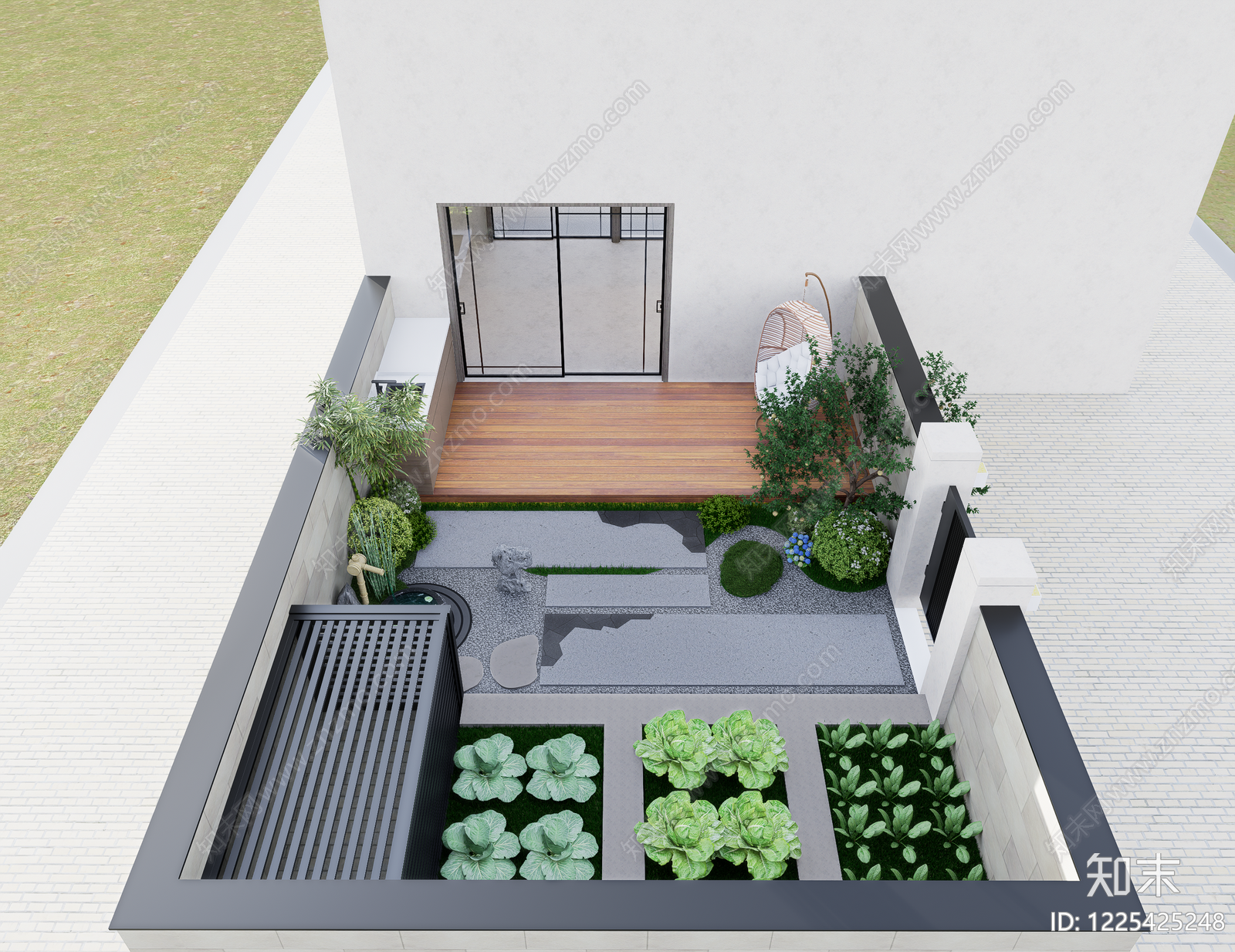 新中式景观别墅庭院SU模型下载【ID:1225425248】