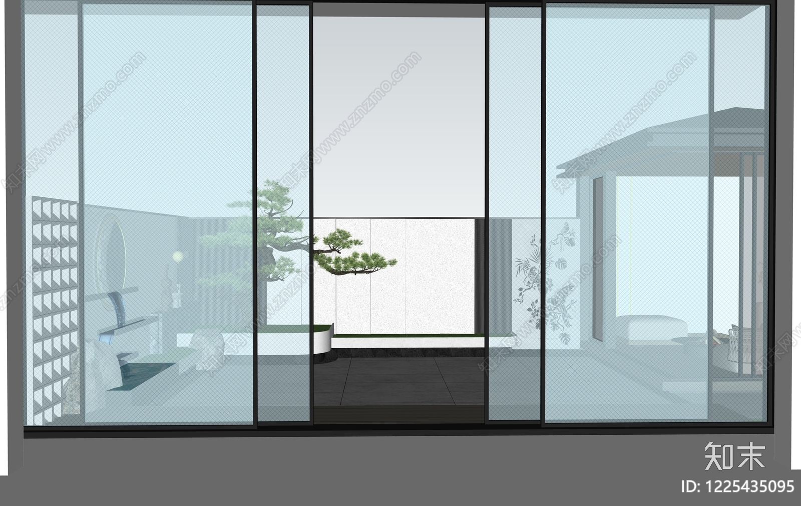 新中式景观别墅庭院SU模型下载【ID:1225435095】