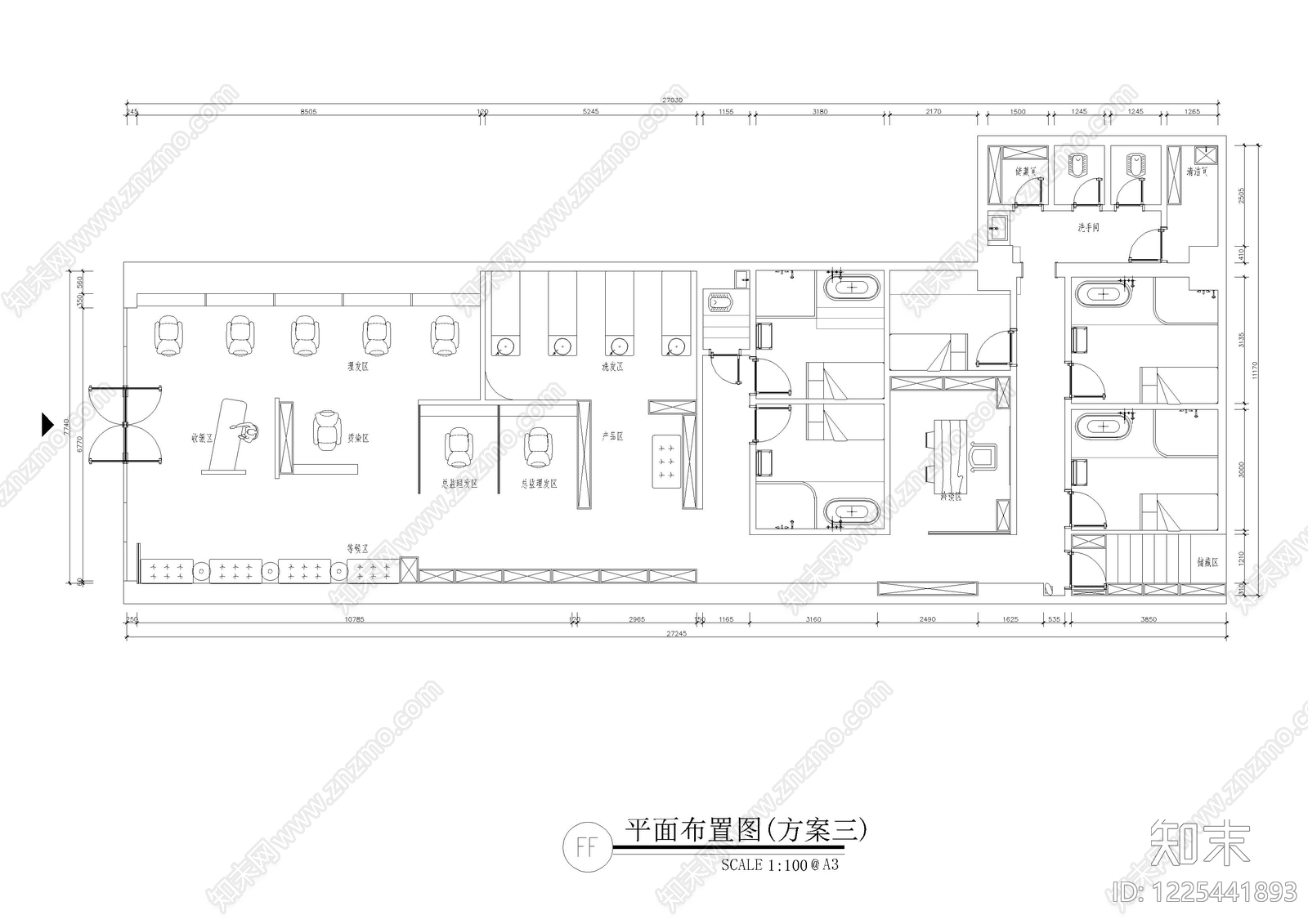 理发店cad施工图下载【ID:1225441893】