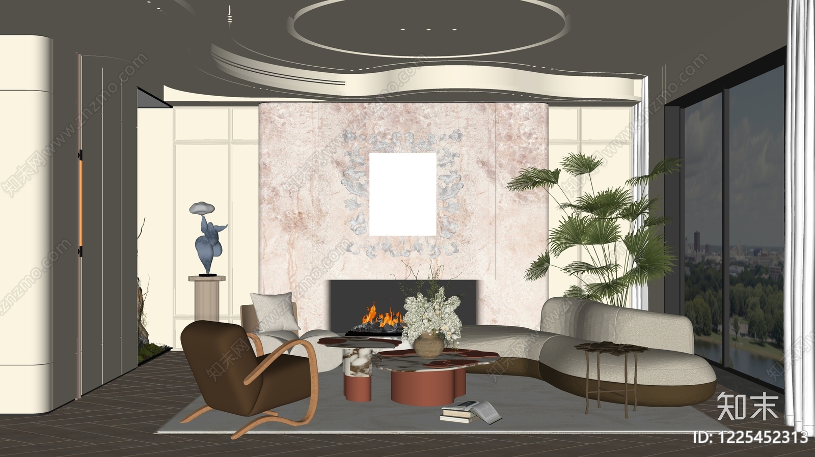 轻奢观景客厅SU模型下载【ID:1225452313】