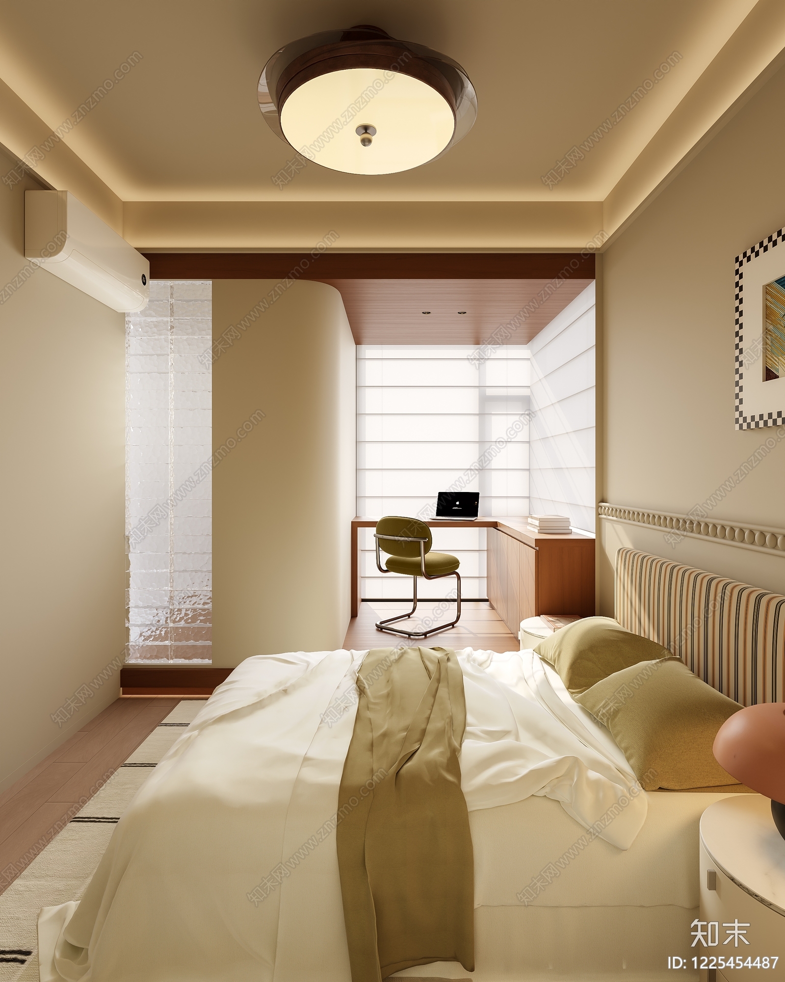 奶油风家居卧室3D模型下载【ID:1225454487】