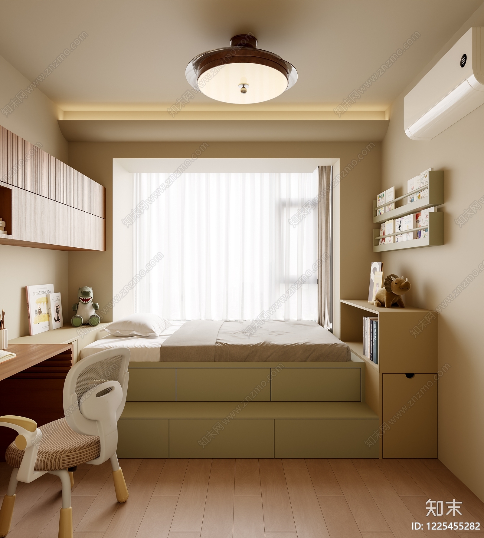 奶油风男孩房3D模型下载【ID:1225455282】